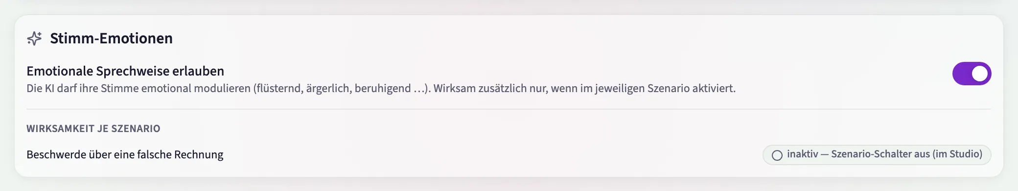 Schritt 2: der Kurs-Schalter „Emotionale Sprechweise erlauben"