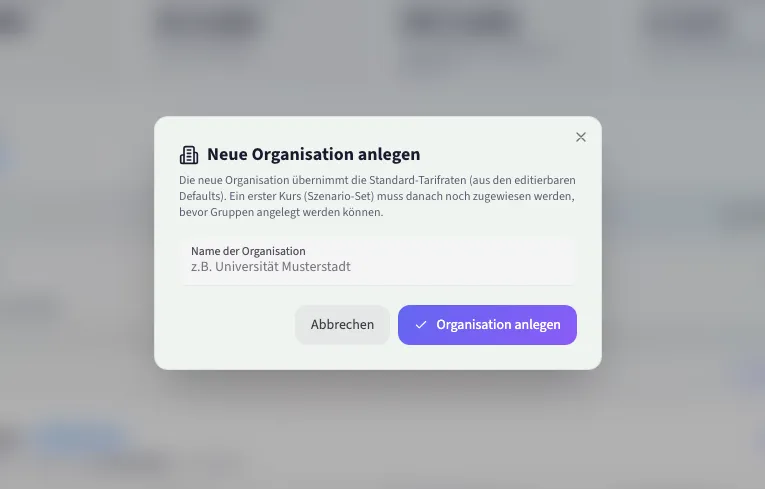 Neue Organisation anlegen