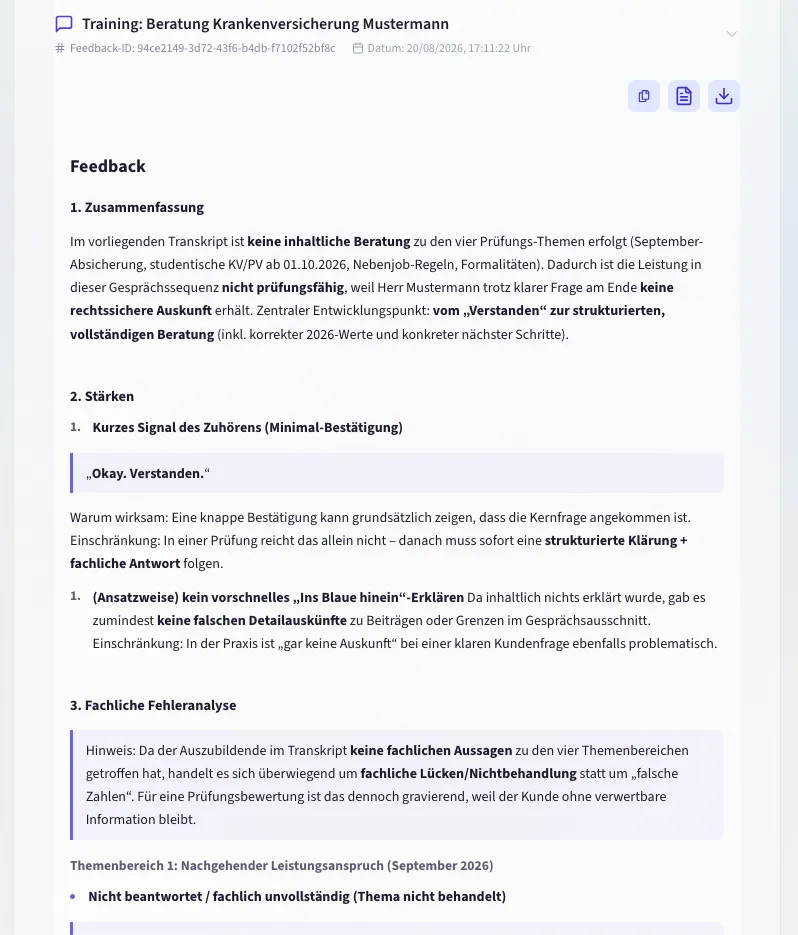 Feedback & Auswertung nach einer Simulation