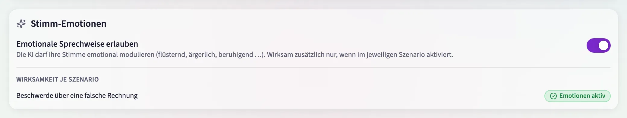 Die Liste „Wirksamkeit je Szenario", nachdem alle Schalter sitzen