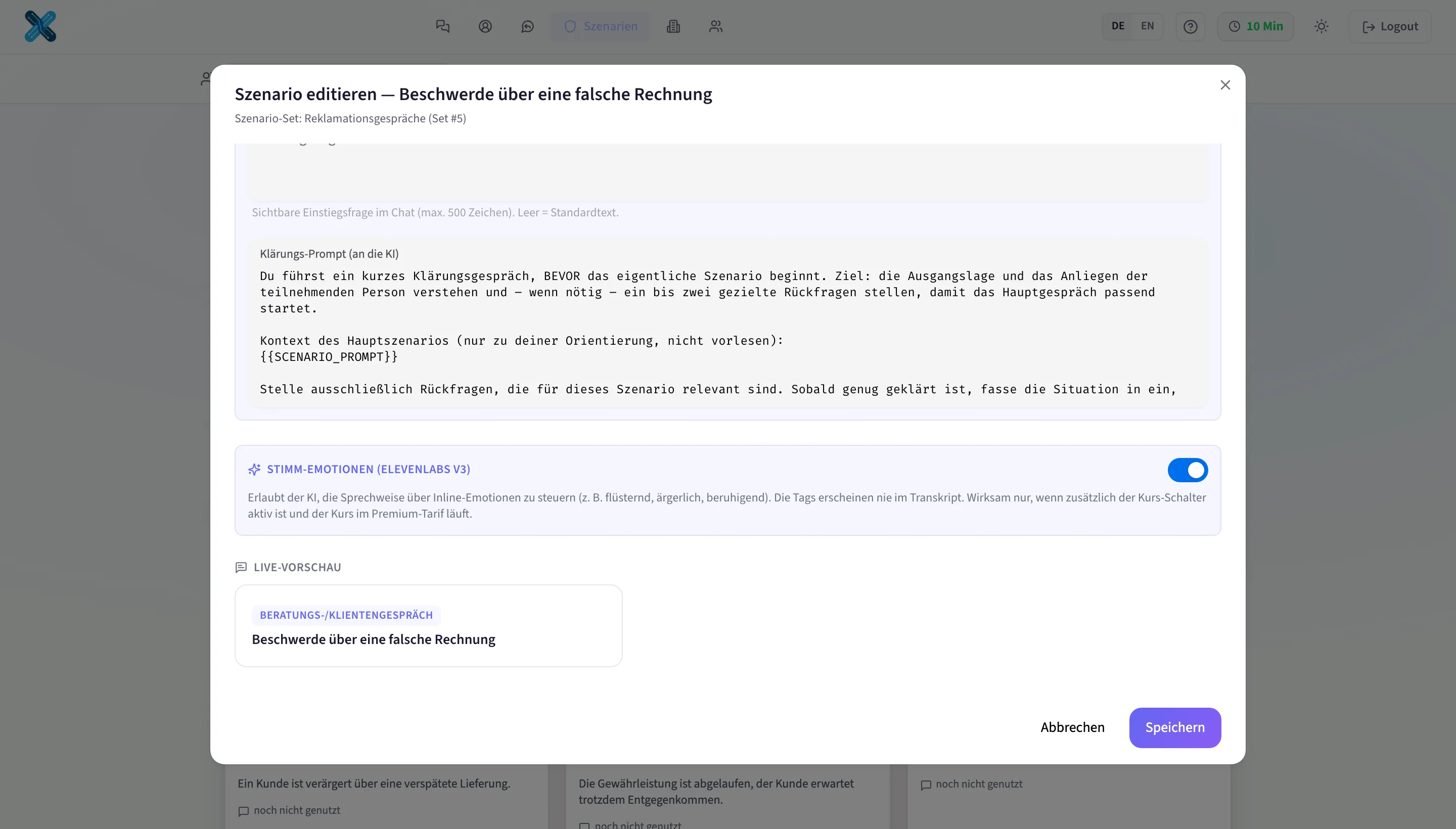 Schritt 3: der Block „Stimm-Emotionen" im Szenario-Editor
