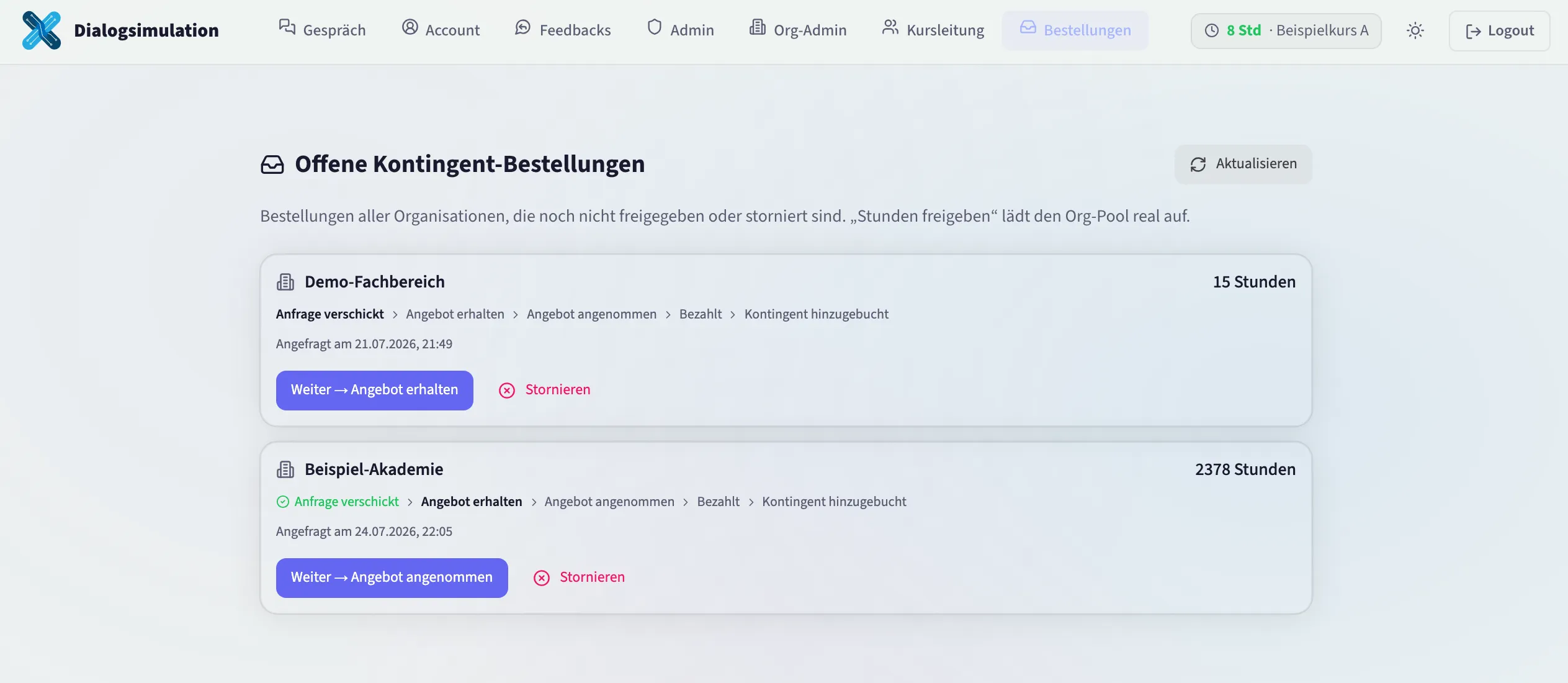 Bestellstatus in der Freigabe