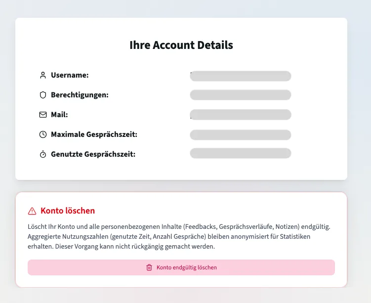 Konto löschen im Bereich „Account"